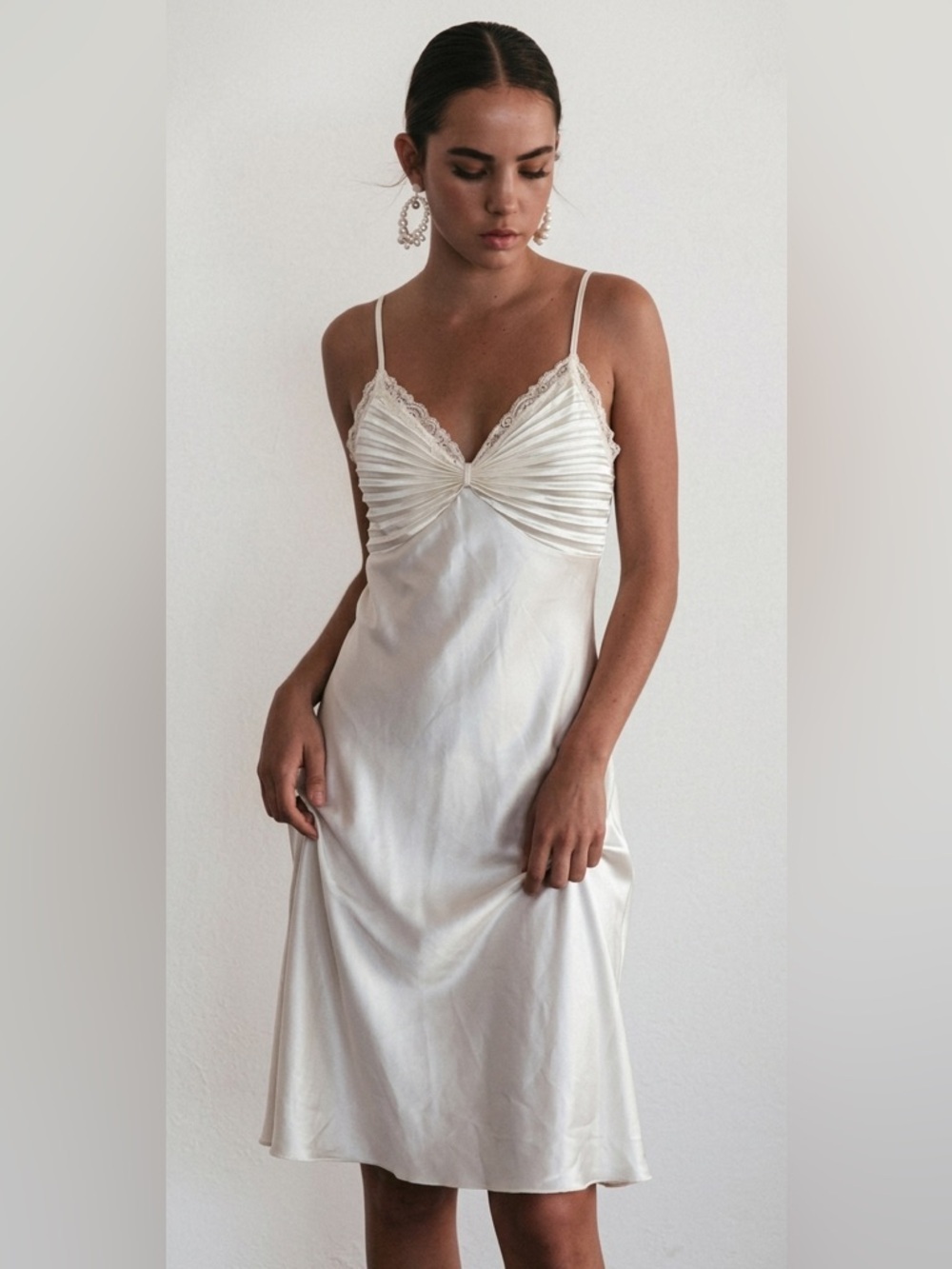 VTG Morgan Taylor intimates XL ivory Satin Lace Slip dress Chemise bridal modest